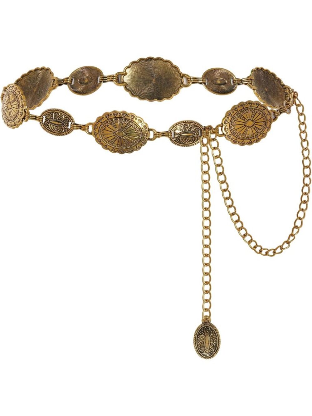 Women's Gold Metal Chain Western Country Cowgirl Concho Belt Waist Chain Belt